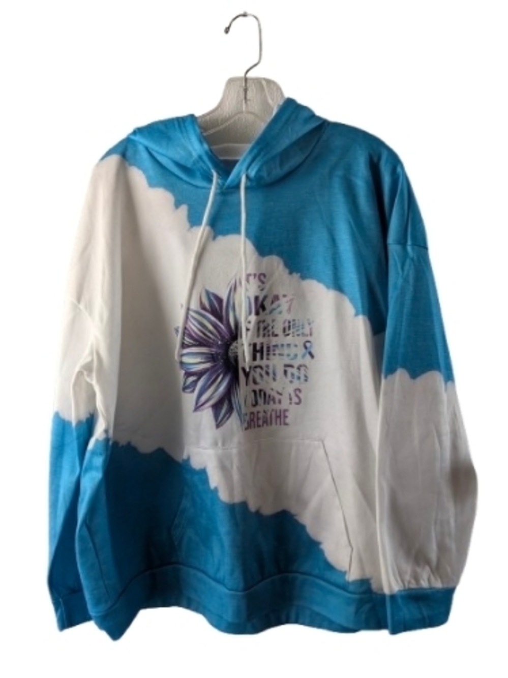 Blue & White Tie-Dye Floral Inspirational Graphic Hoodie Size 1X